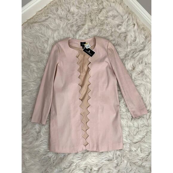 NWT Pink Linen Long Blazer Scallop Spring Summer Modest Sunday Church Office - Picture 2 of 9